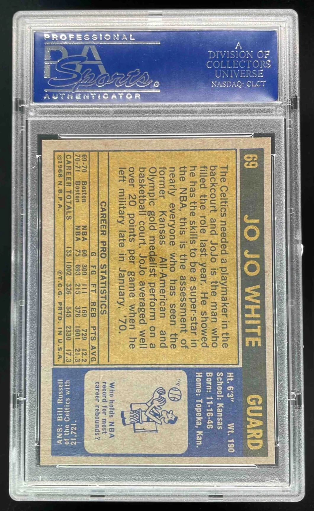 1971-72 Topps #69 Jo White PSA 8 - Image 2