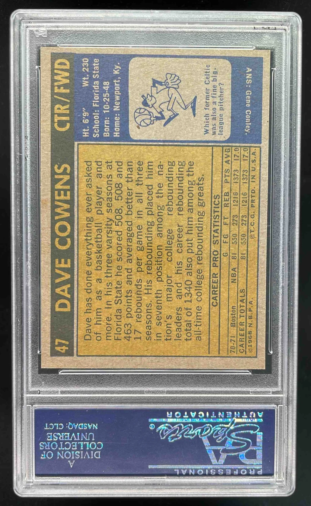 1971-72 Topps #47 Dave Cowens RC PSA 8 - Image 2