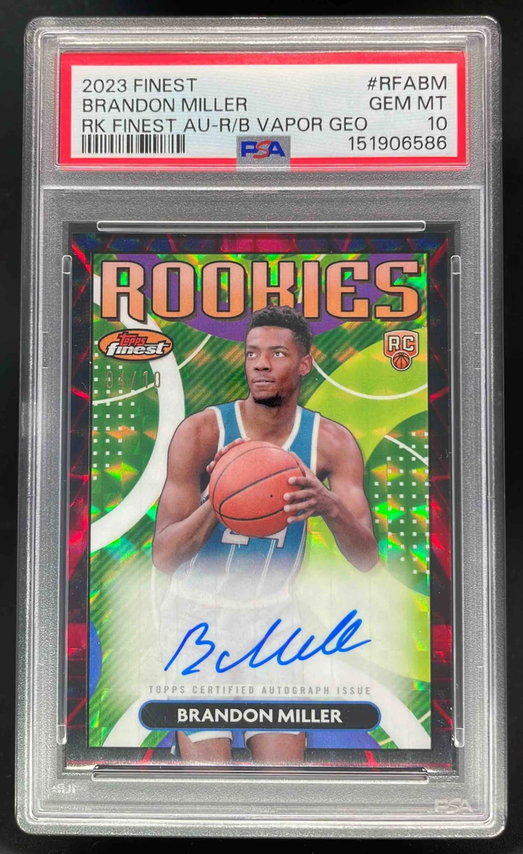 2023-24 Topps Finest Finest Red Black Vapor Brandon Miller RC Auto /10 PSA 10