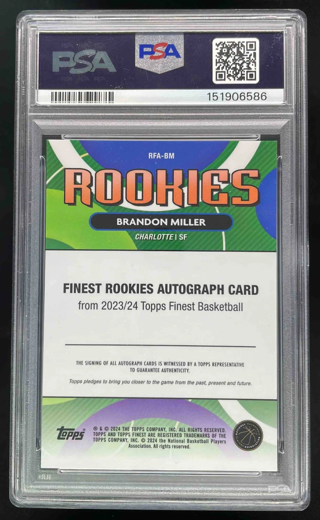 2023-24 Topps Finest Finest Red Black Vapor Brandon Miller RC Auto /10 PSA 10 - Image 2