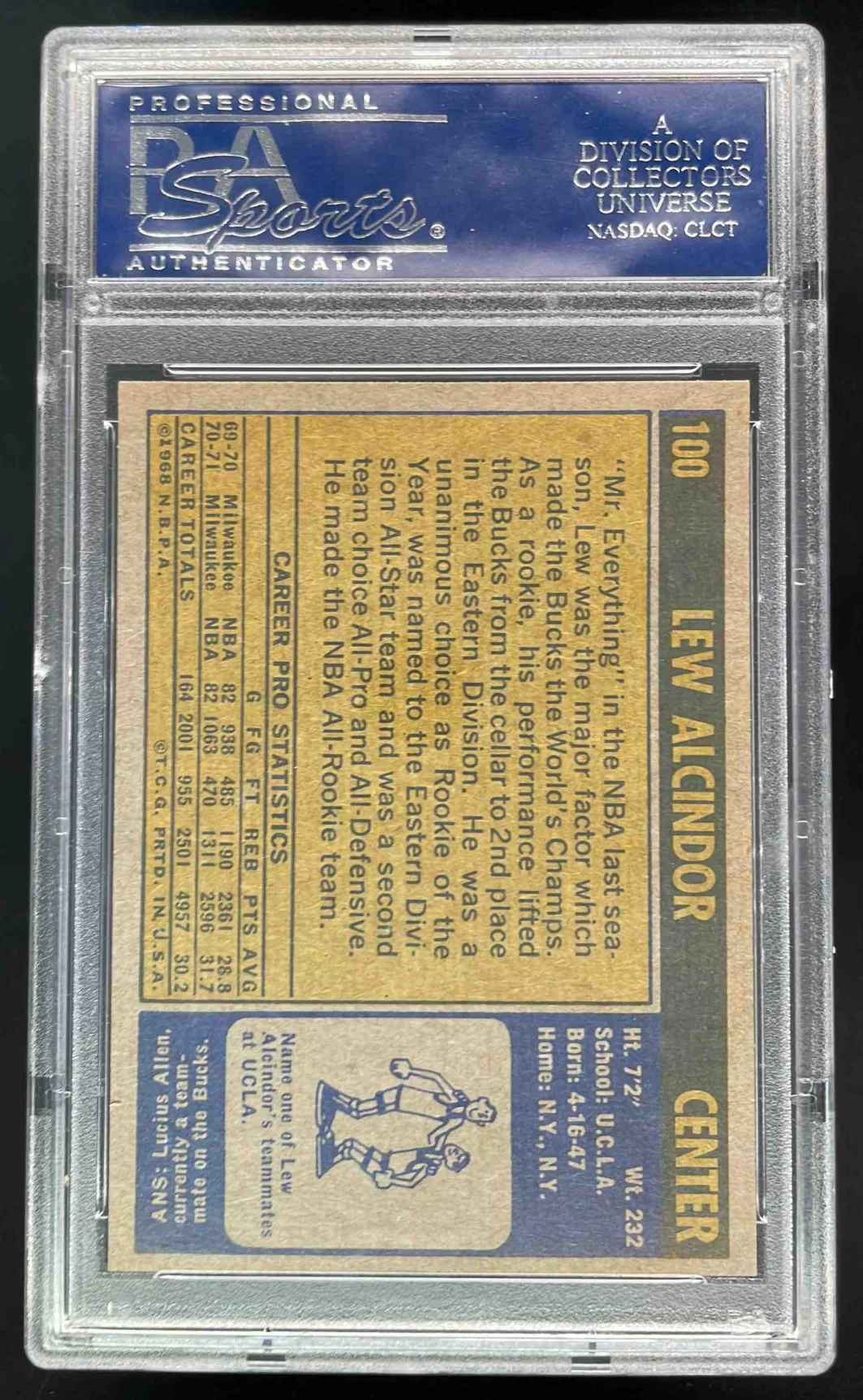1971-72 Topps #100 Lew Alcindor PSA 8 - Image 2