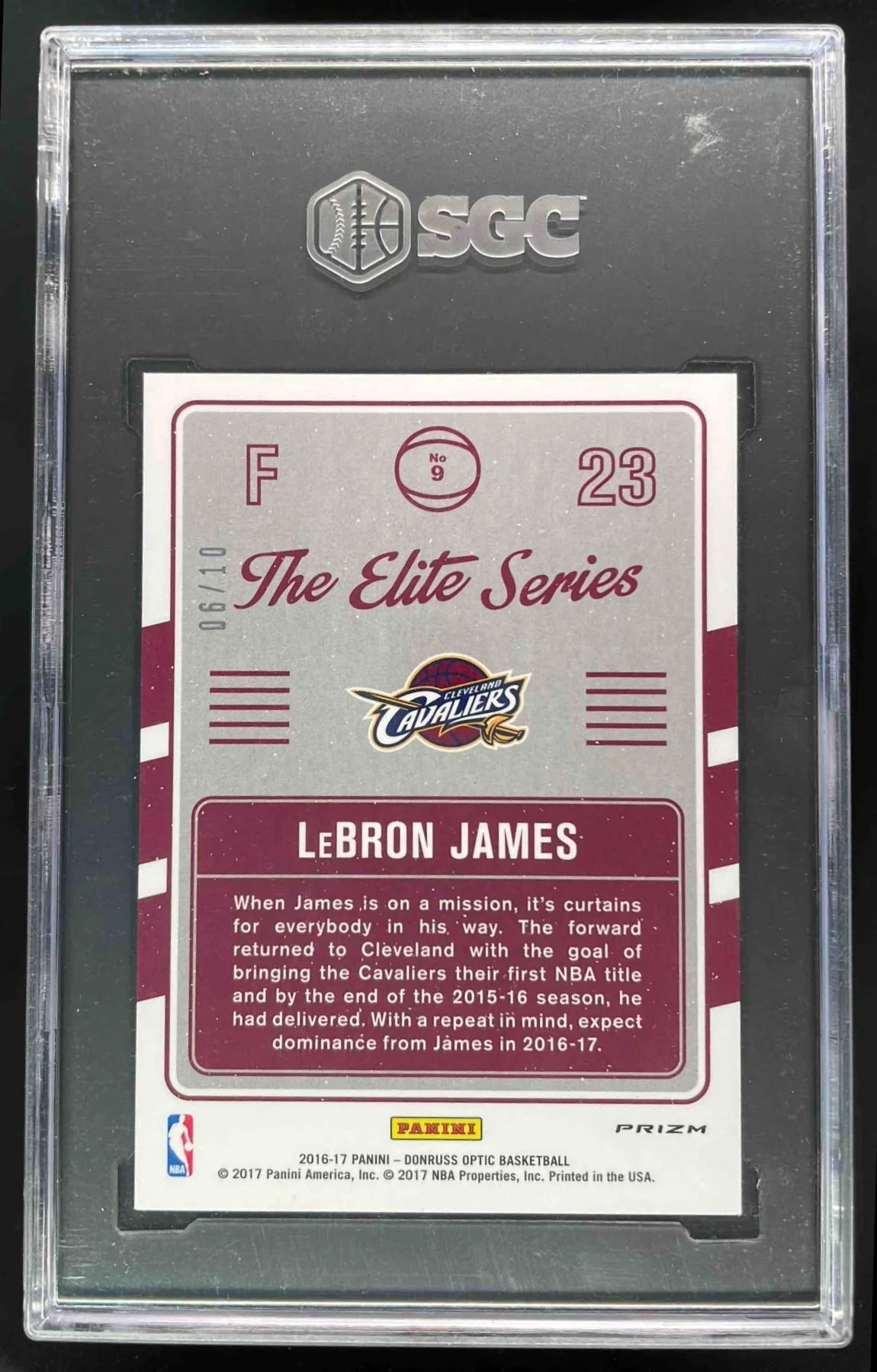 2016-17 Panini Donruss Optic The Elite Series Gold #9 LeBron James /10 SGC 10 - Image 2