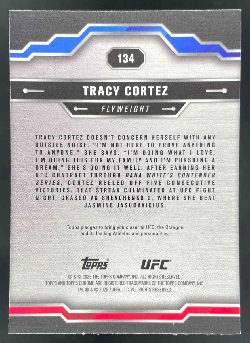 2025 Topps UFC Chrome Sapphire Green Sapphire #134 Tracy Cortez /75 - Image 2