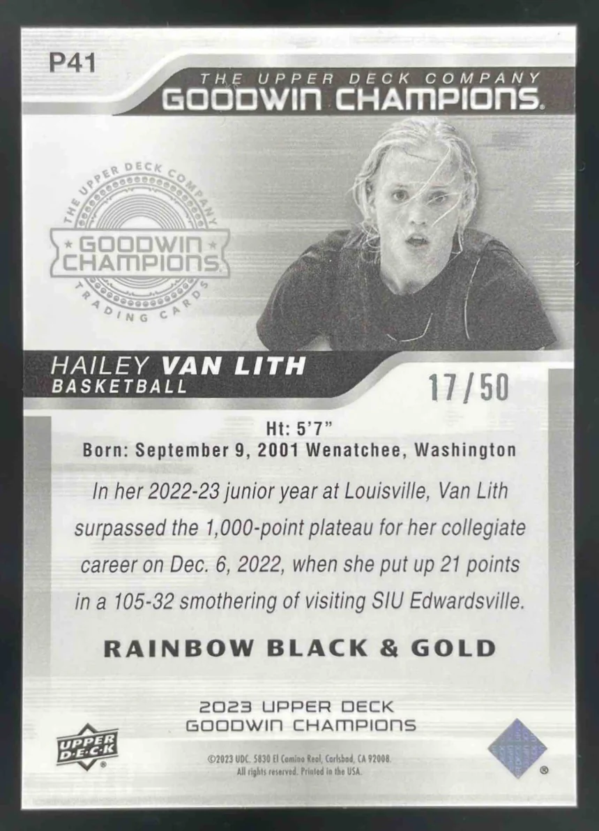 2023 Goodwin Champions Platinum Black & Gold Rainbow #P41 Hailey Van Lith /50 - Image 2