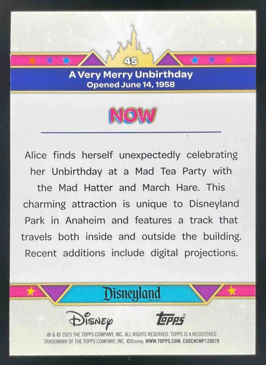 2025 Topps Disneyland Then And Now Green Foil A Very Merry Unbirthday /199 - Image 2