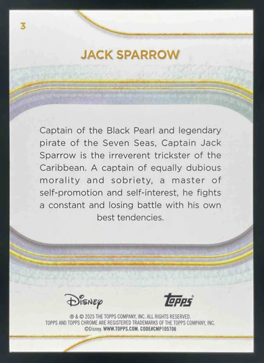 2025 Topps Chrome Disney Aqua Mini Diamond Refractor #3 Jack Sparrow /199 - Image 2