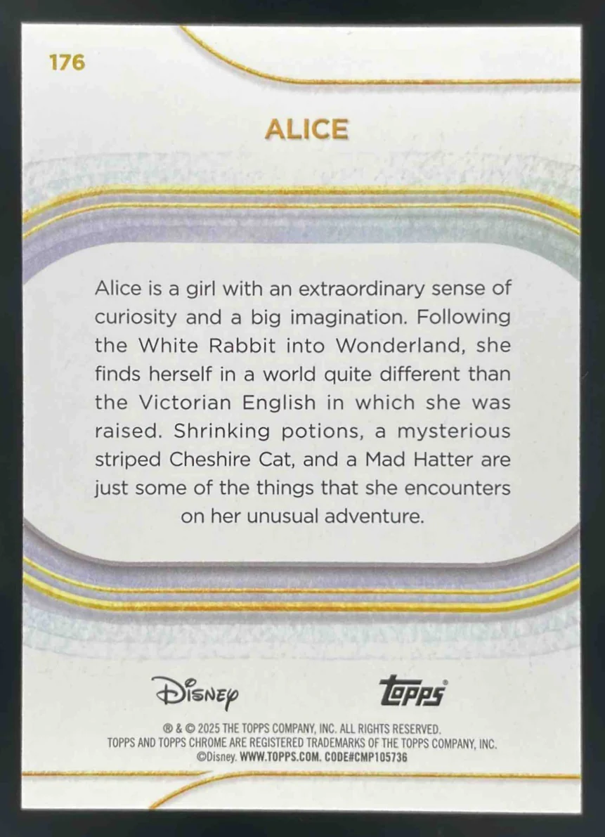 2025 Topps Chrome Disney Pink Refractor #176 Alice /250 - Image 2