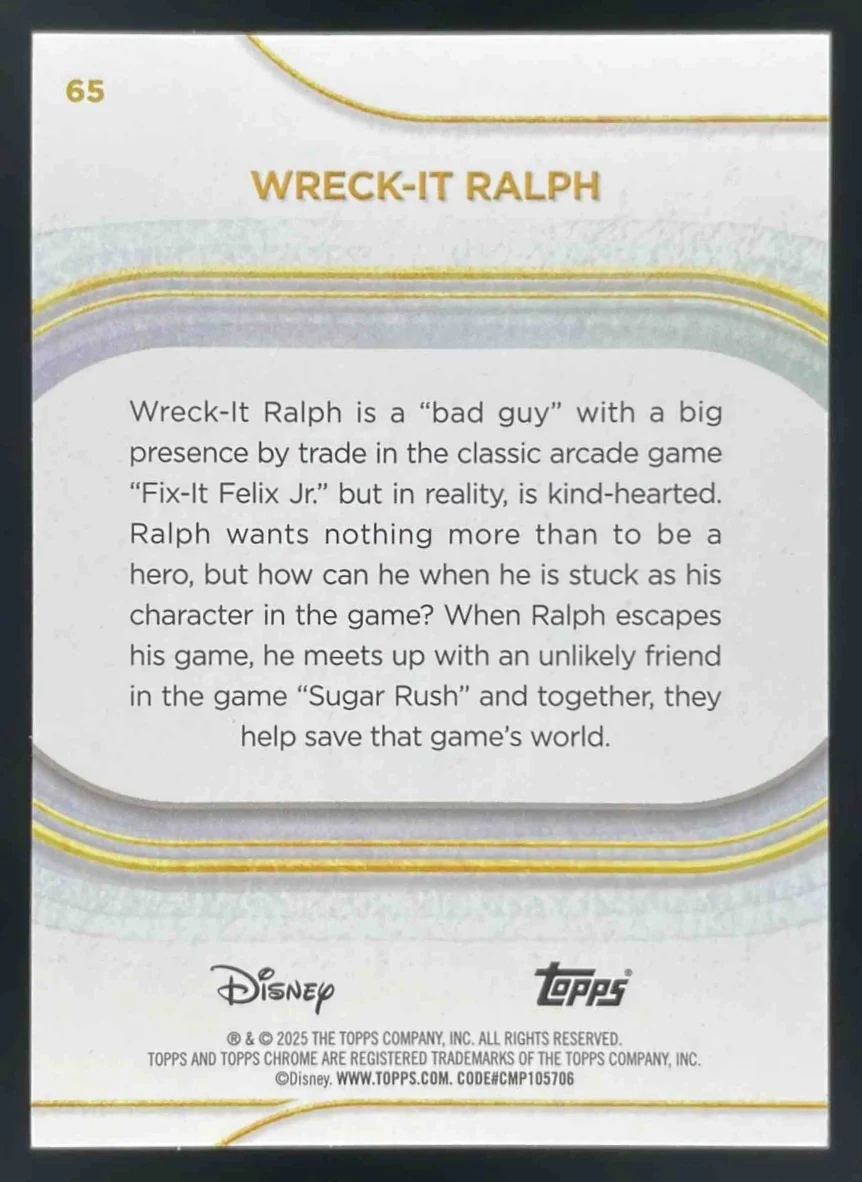 2025 Topps Chrome Disney Purple Wave Refractor #65 Wreck-It Ralph /75 - Image 2