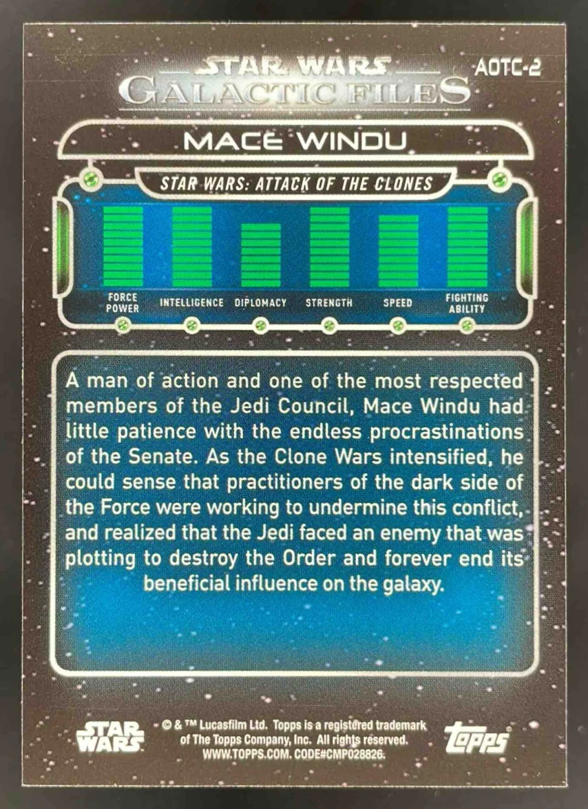 2017 Topps Star Wars: Galactic Files Reborn #AOTC-2 Mace Windu - Image 2