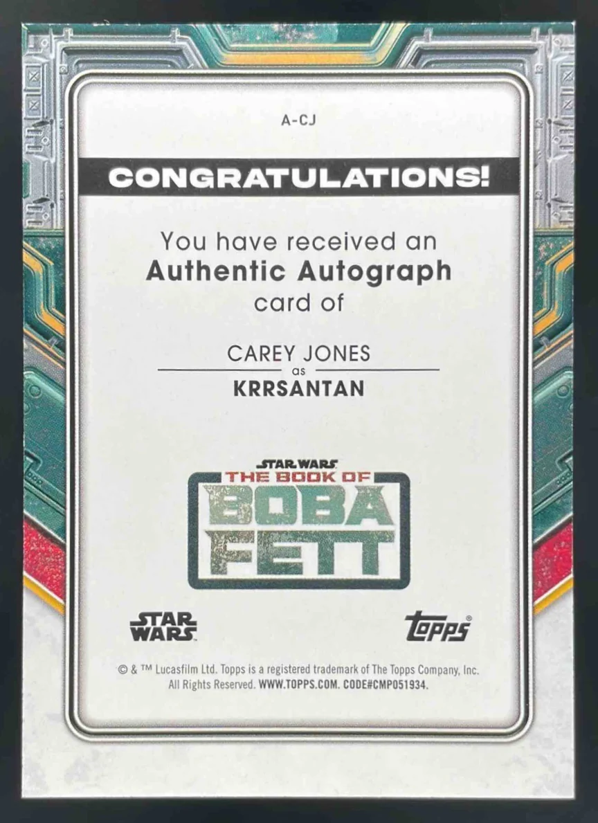 2022 Topps Star Wars: The Book of Boba Fett #A-CJ Carey Jones Krrsantan Auto - Image 2