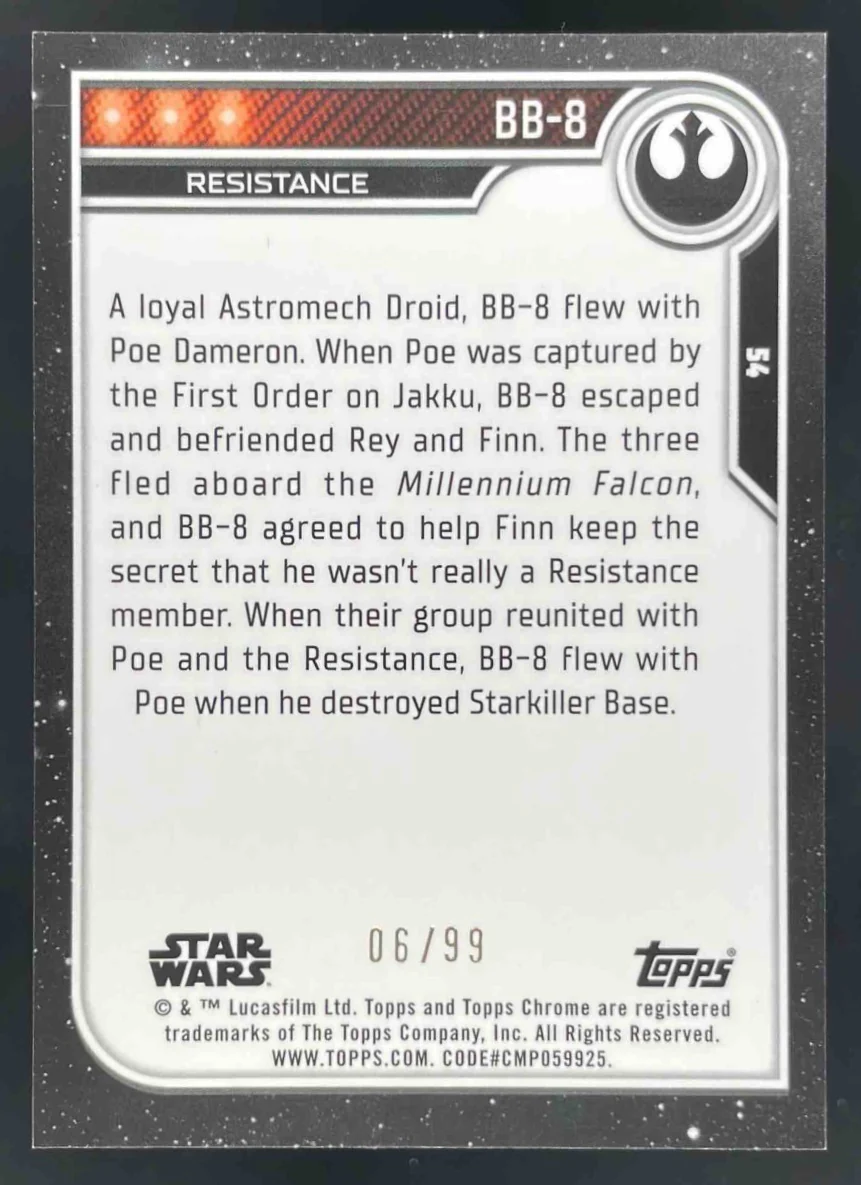 2023 Topps Chrome Star Wars Green #54 BB-8/99 - Image 2