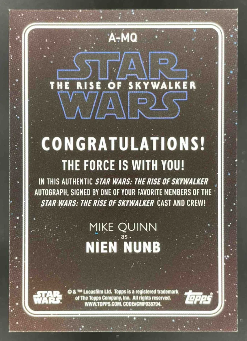 2020 Topps Star Wars: The Rise of Skywalker Series 2 #A-MQ Mike Quinn Auto - Image 2