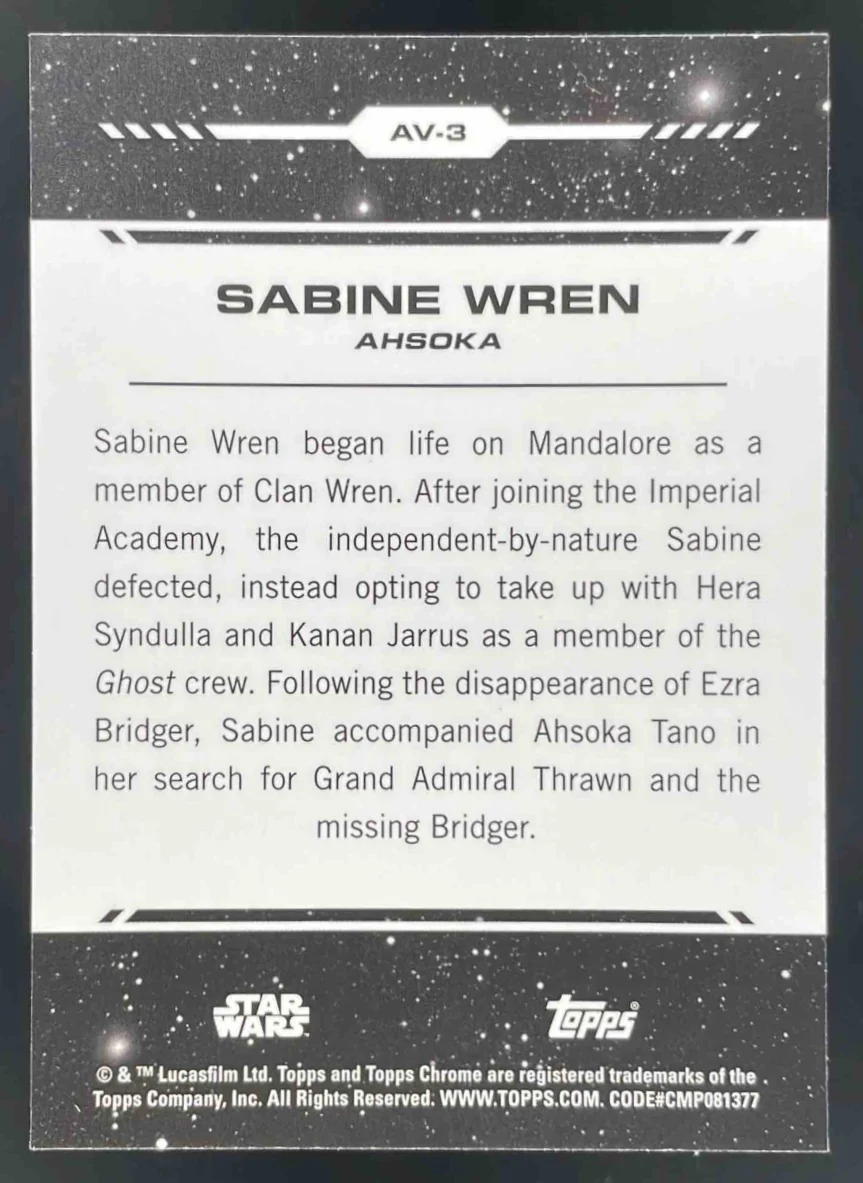 2024 Topps Chrome Star Wars Aurebesh Variation #AV-3 Sabine Wren /99 - Image 2