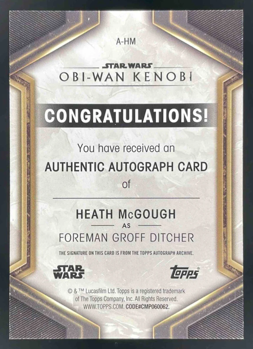 2023 Topps Star Wars: Obi-Wan Kenobi Autographs #A-HM Heath McGough Auto - Image 2