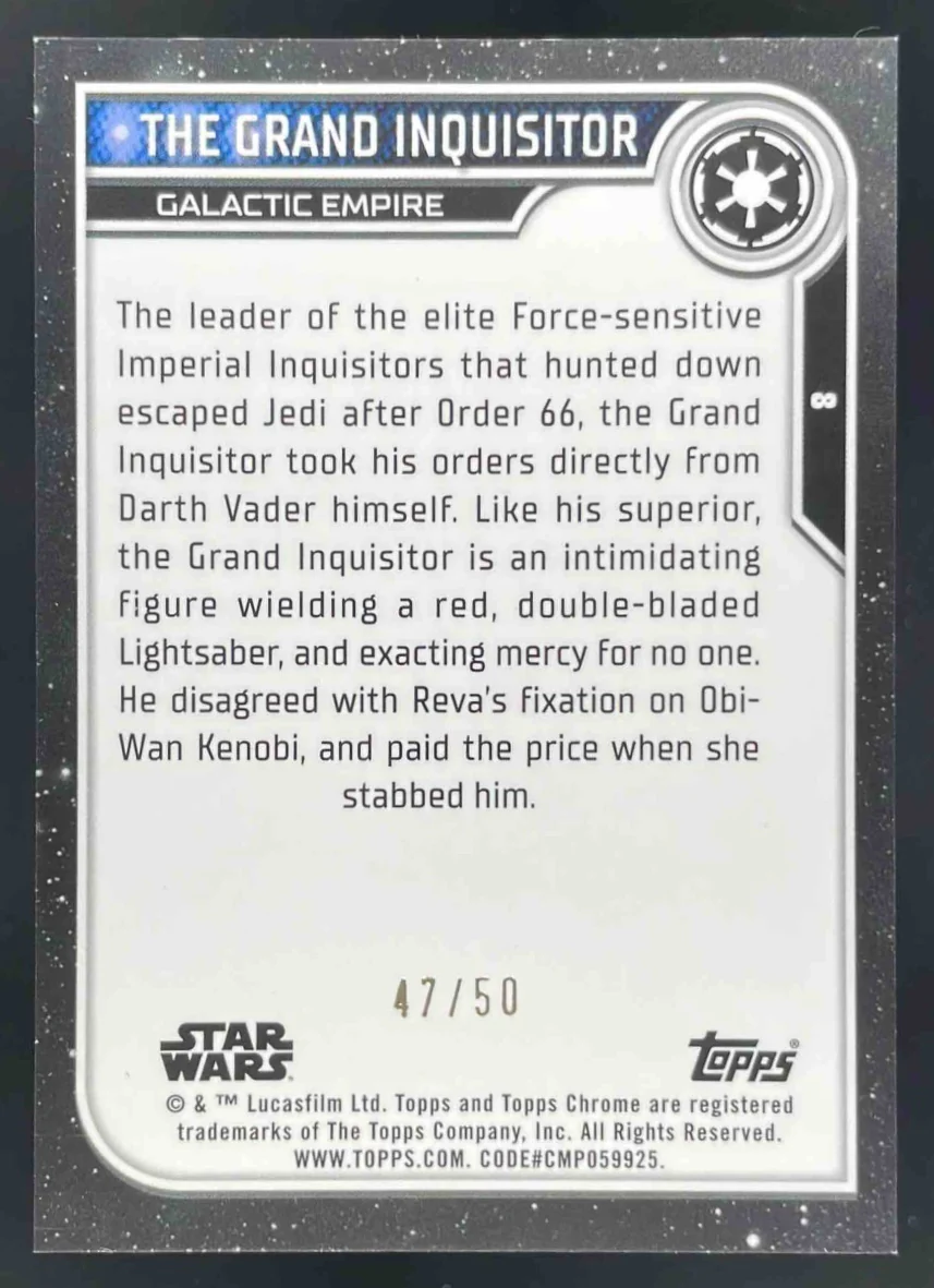 2023 Topps Chrome Star Wars Gold #8 The Grand Inquisitor /50 - Image 2