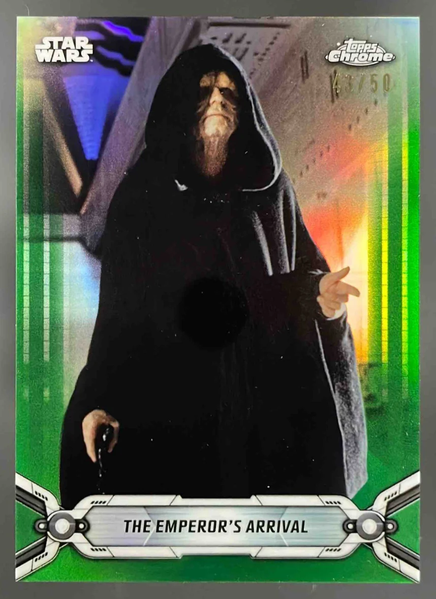 2019 Topps Chrome Star Wars Legacy Green #136 The Emperor s Arrival /50
