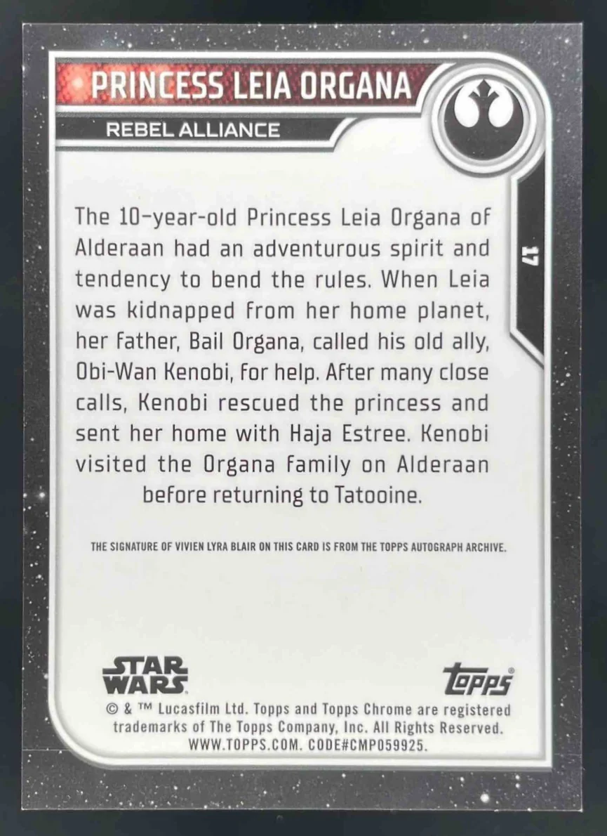 2023 Topps Chrome Star Wars Character Autographs #17 Vivien Lyra Blair Auto - Image 2