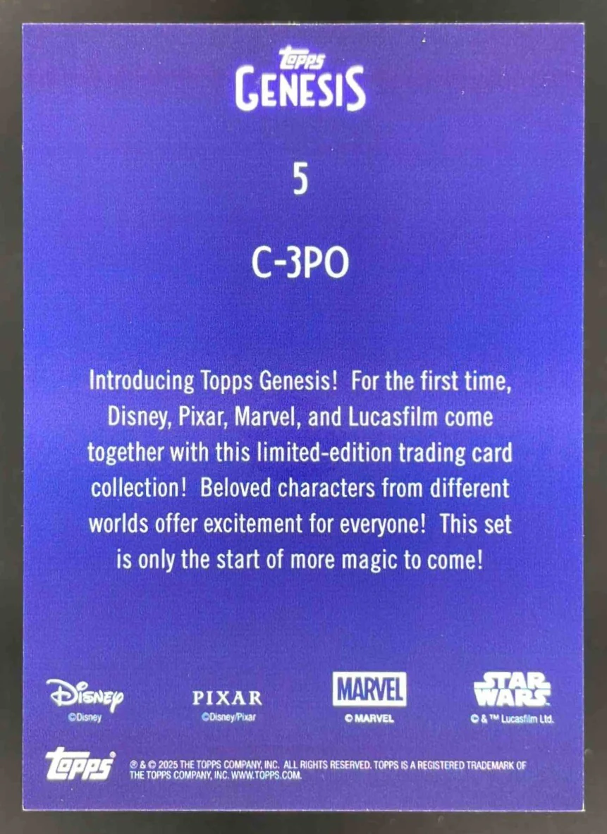 2025 Topps Disney Genesis #5 C-3PO /99 - Image 2