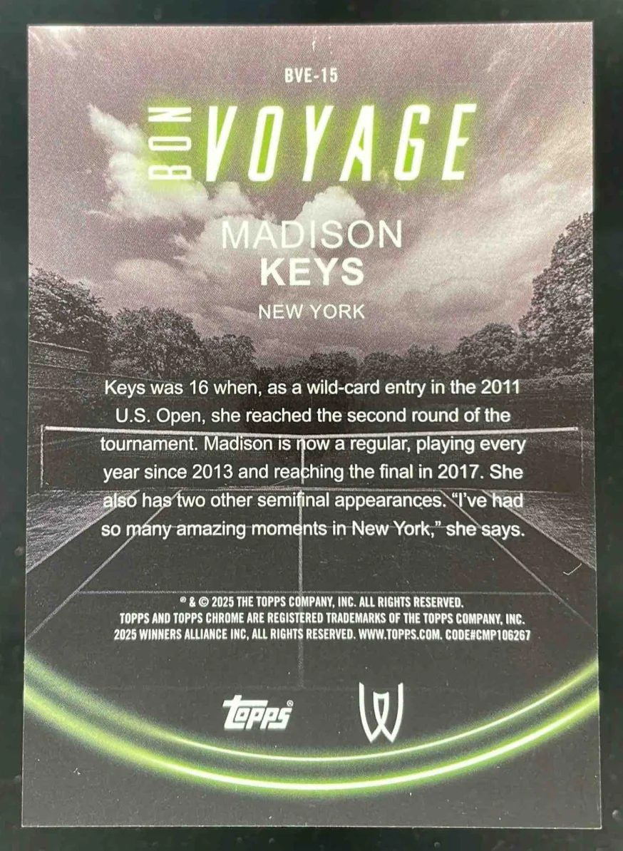 2025 Topps Chrome Bon Voyage #BVE-15 Madison Keys - Image 2