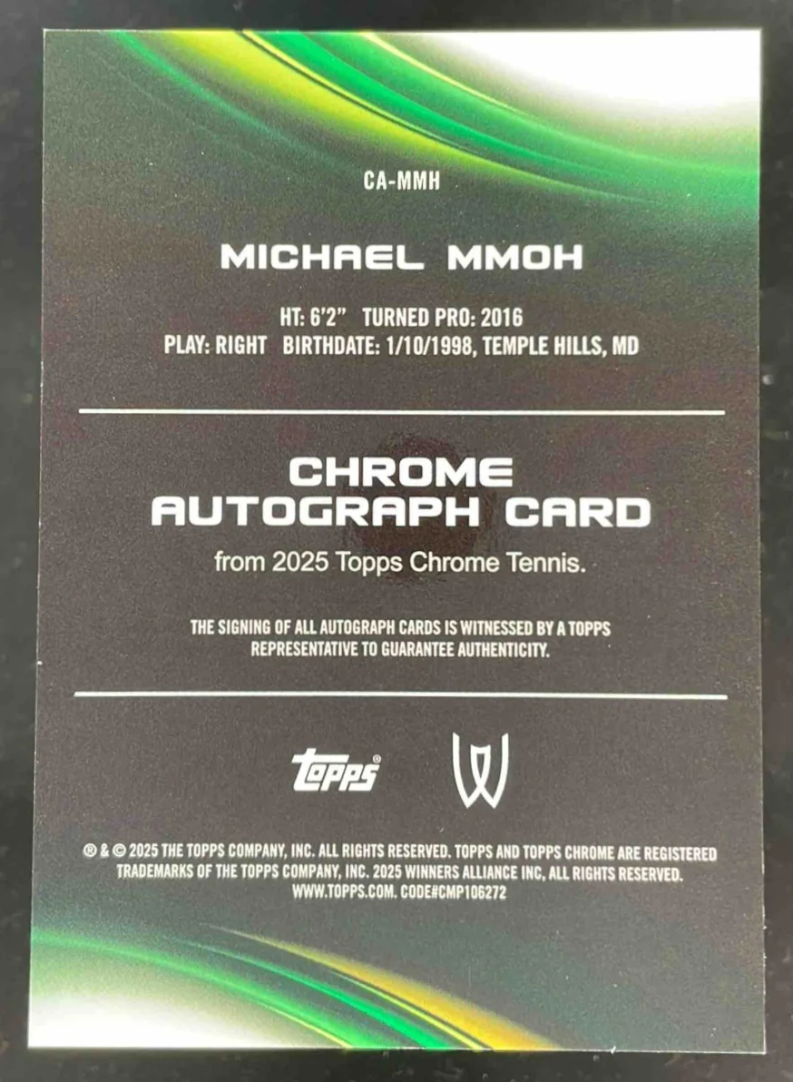 2025 Topps Chrome Chrome I Black #CA-MMH Michael Mmoh Auto /10 - Image 2