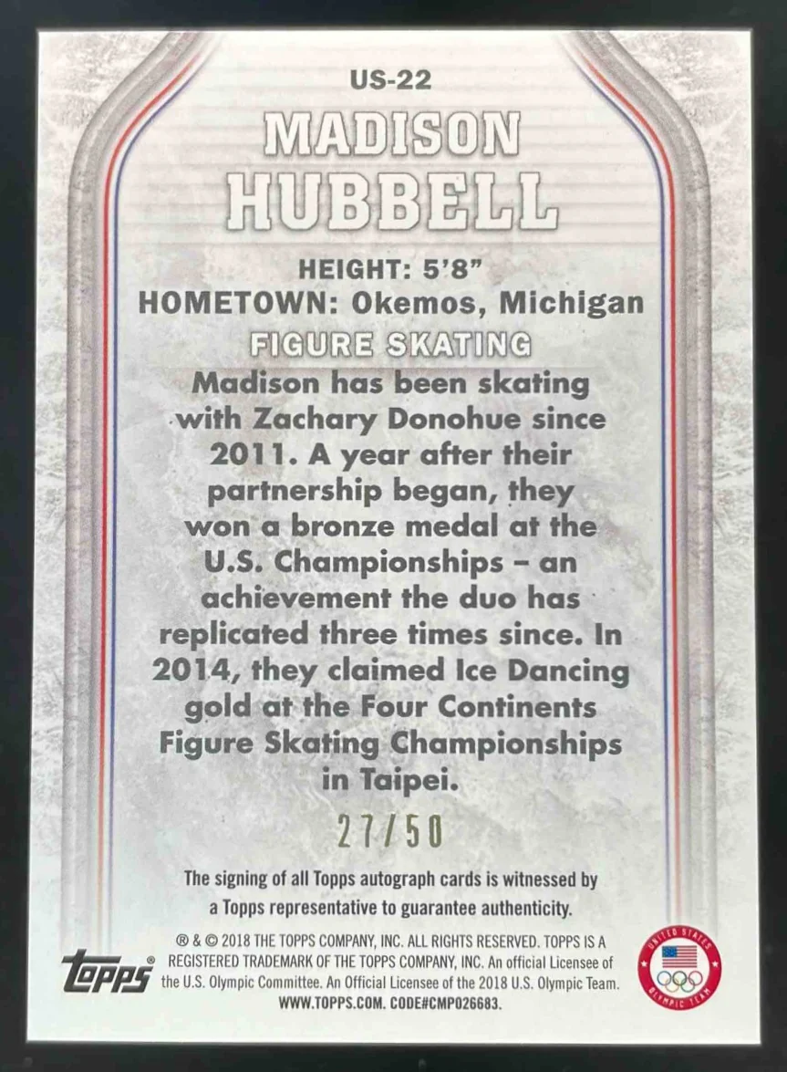 2018 Topps U.S. Olympic Team Hopefuls Silver Madison Hubbell Auto /50 - Image 2