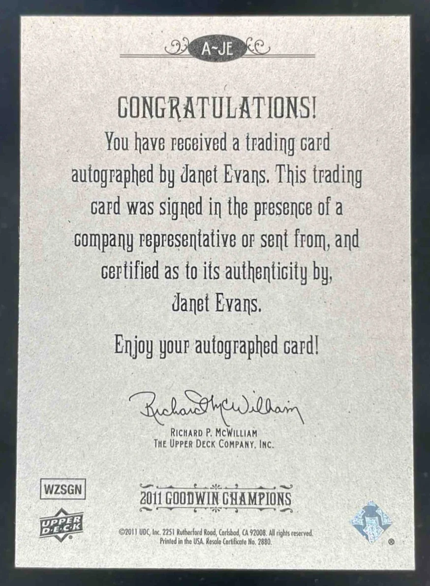 2011 Upper Deck Goodwin Champions Autographs #A-JE Janet Evans Auto - Image 2