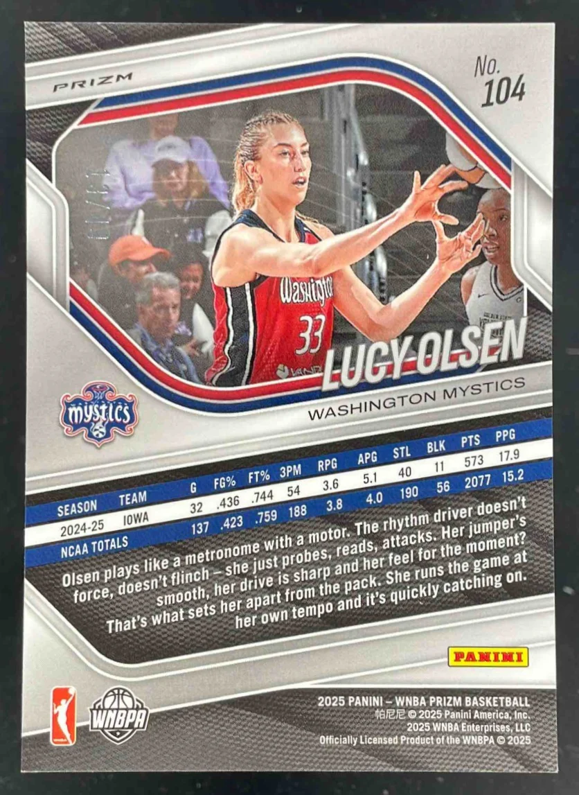 2025 Panini WNBA Prizm Teal Prizm #104 Lucy Olsen RC /49 - Image 2
