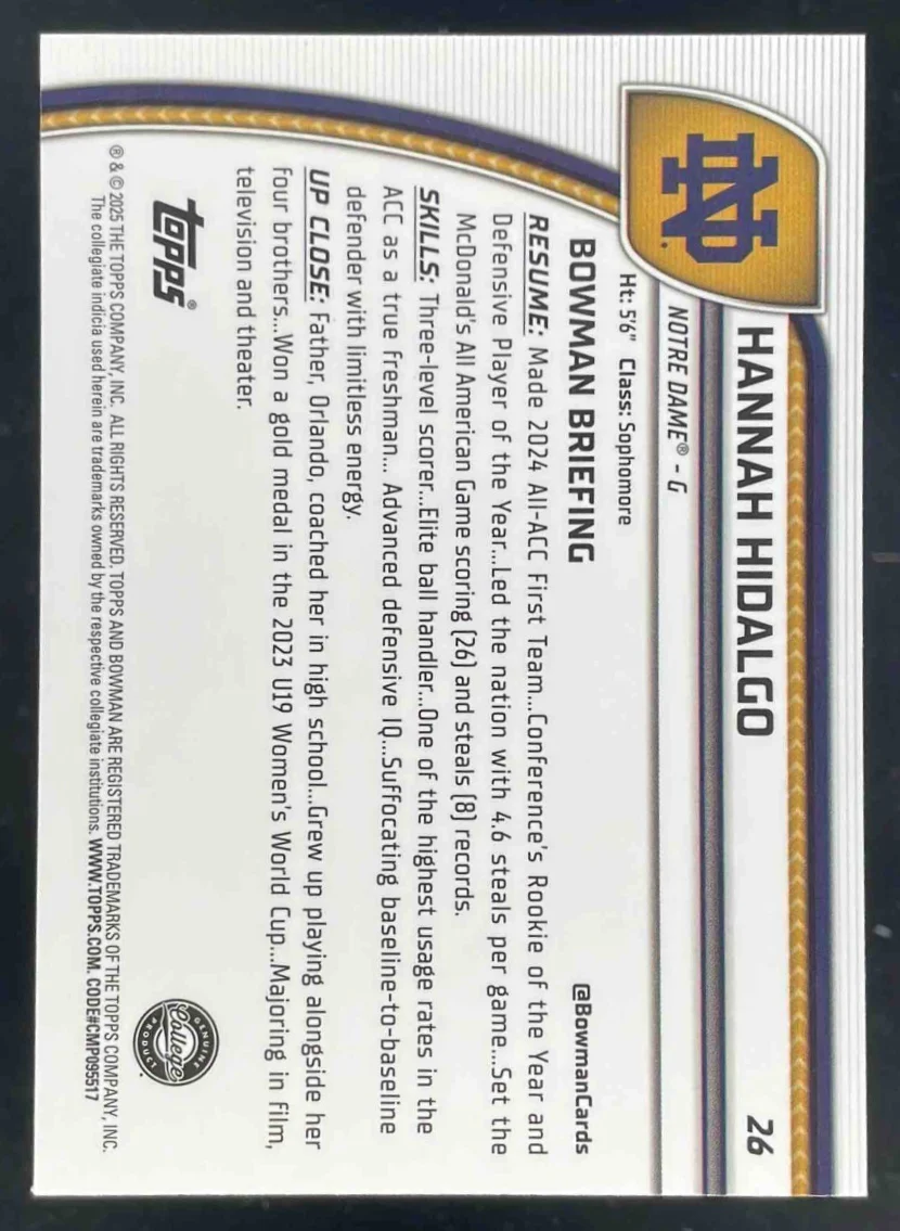 2024-25 Bowman University Chrome Reptilian Green #26 Hannah Hidalgo /75 - Image 2