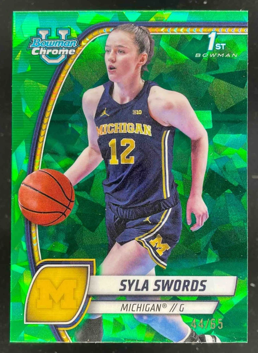 2024-25 Bowman University Chrome Sapphire Green Refractor #65 Syla Swords /65