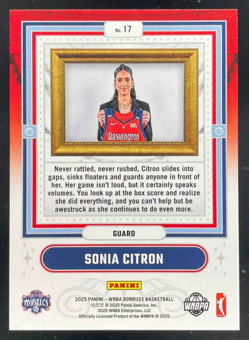 2025 Donruss WNBA Franchise Features Red Holo Laser #17 Sonia Citron RC /25 - Image 2