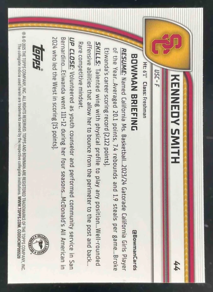 2024-25 Bowman University Chrome Team Logo Variation #44 Kennedy Smith - Image 2
