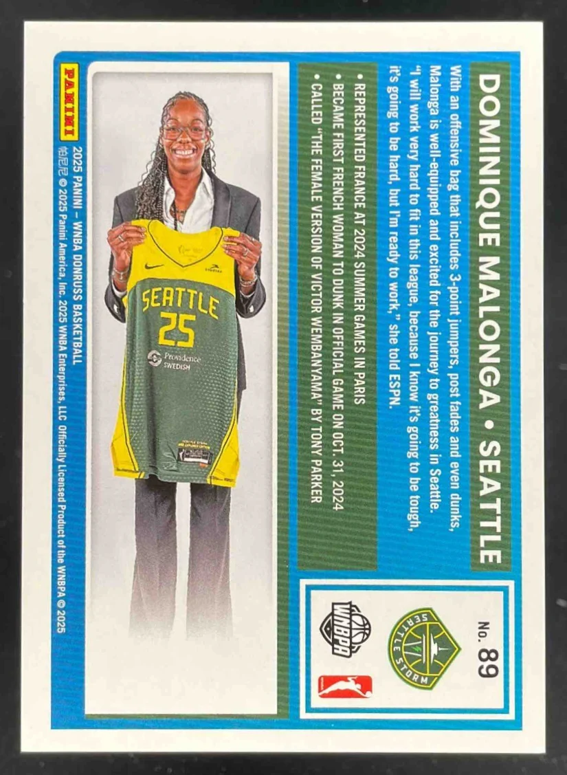2025 Panini Donruss WNBA Rated Rookies Teal Laser #89 Dominique Malonga RC /125 - Image 2