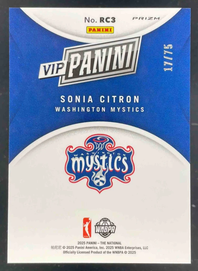 2025 NSCC VIP Gold Packs Gold VIP Blue Sparkle #RC3 Sonia Citron Rookie /75 - Image 2