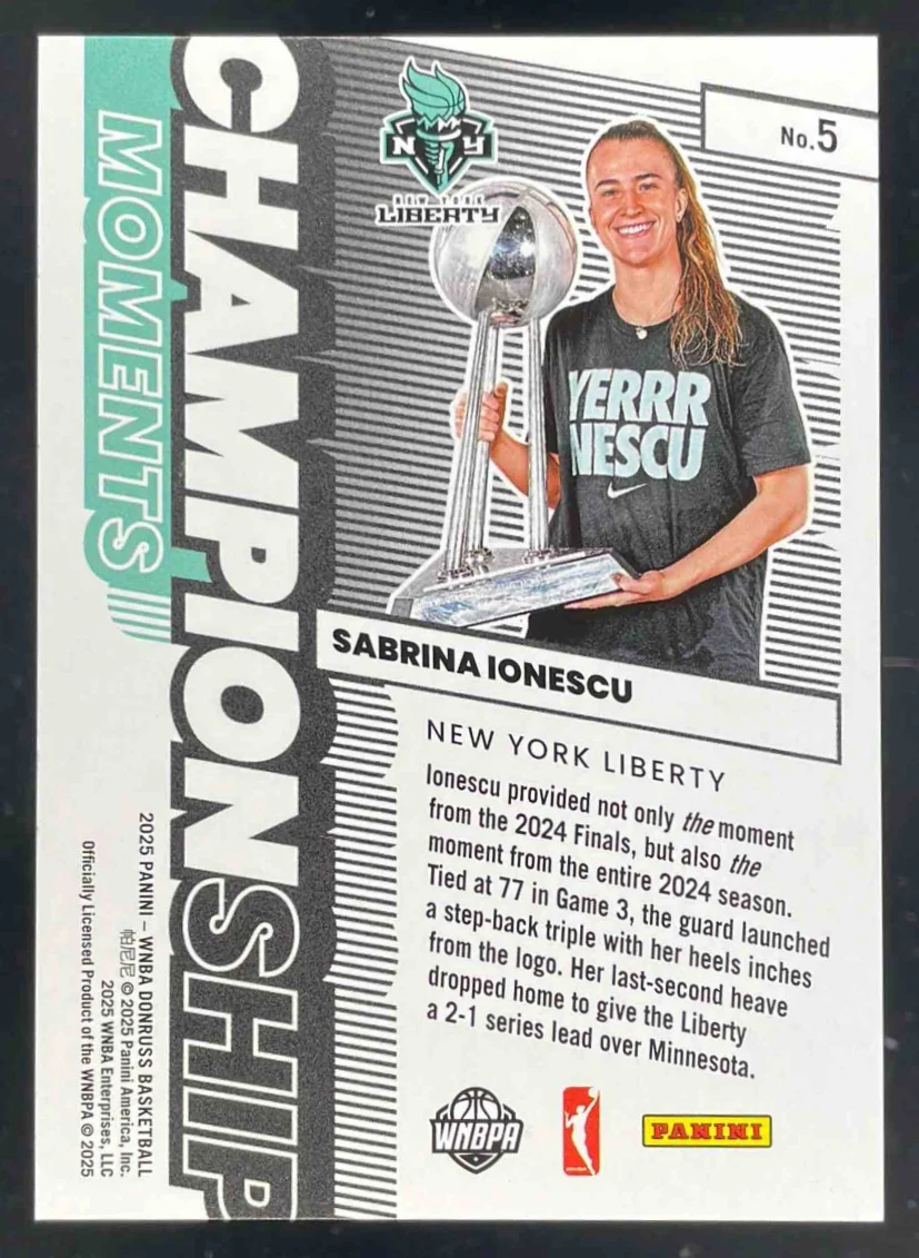 2025 Panini Donruss WNBA Championship Moments #5 Sabrina Ionescu /99 - Image 2