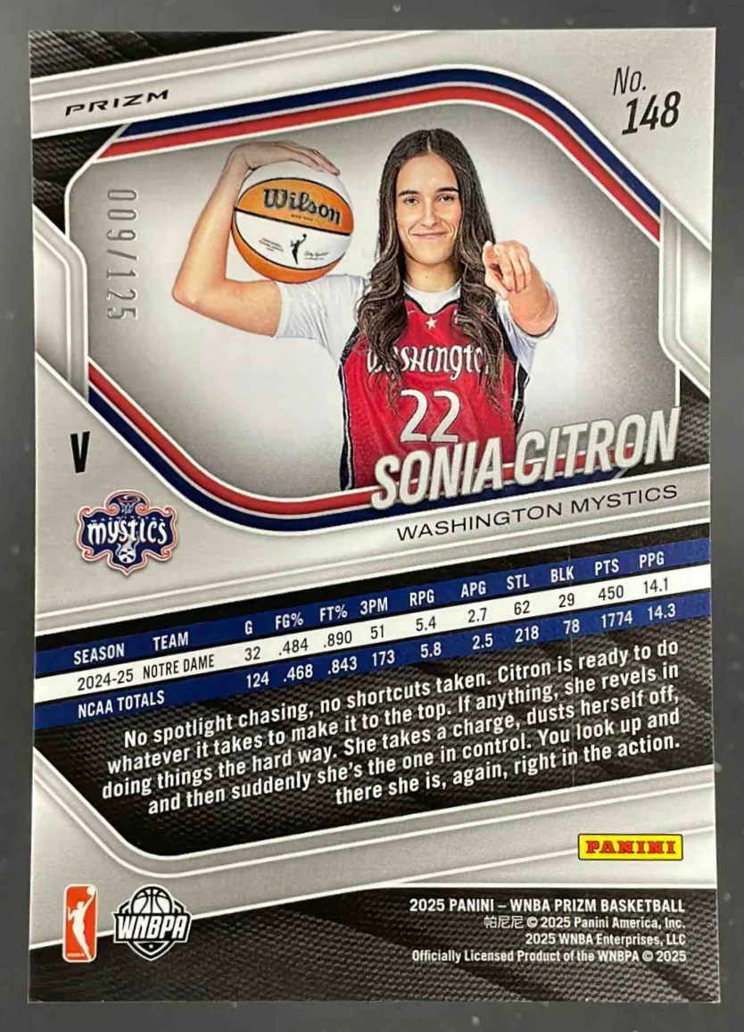 2025 Panini WNBA Prizm Carolina Blue Prizm #148 Sonia Citron /125 - Image 2