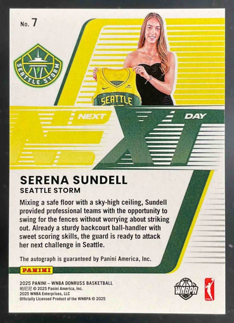 2025 Panini Donruss WNBA Next Day Autographs #7 Serena Sundell RC Auto - Image 2