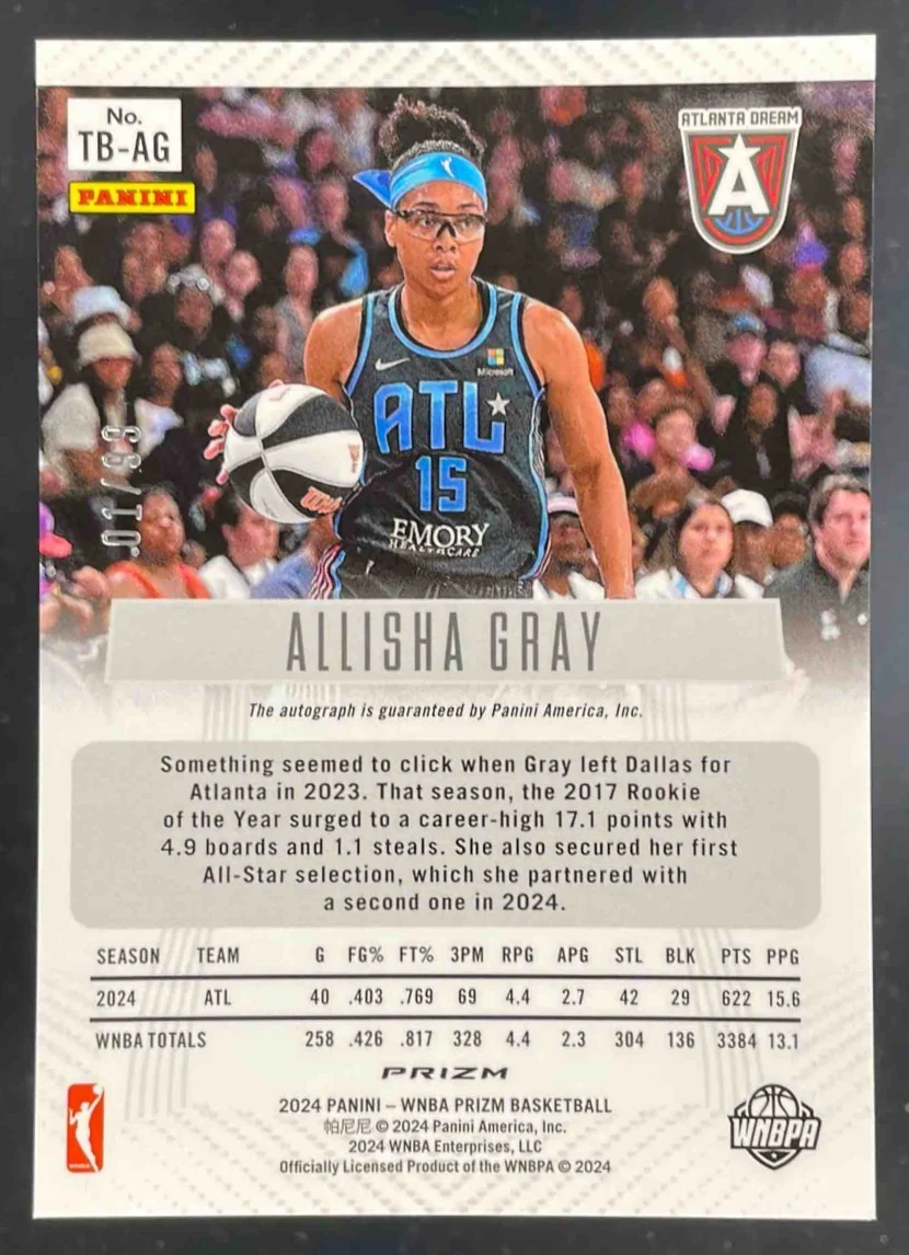 2024 WNBA Prizm Throwback Red Prizm #TB-AG Allisha Gray Auto /99 - Image 2