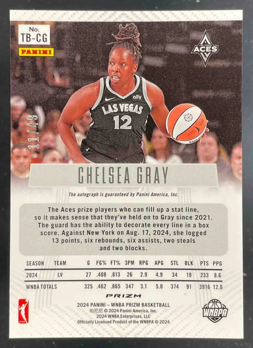 2024 WNBA Prizm Throwback Purple Prizm #TB-CG Chelsea Gray Auto /49 - Image 2