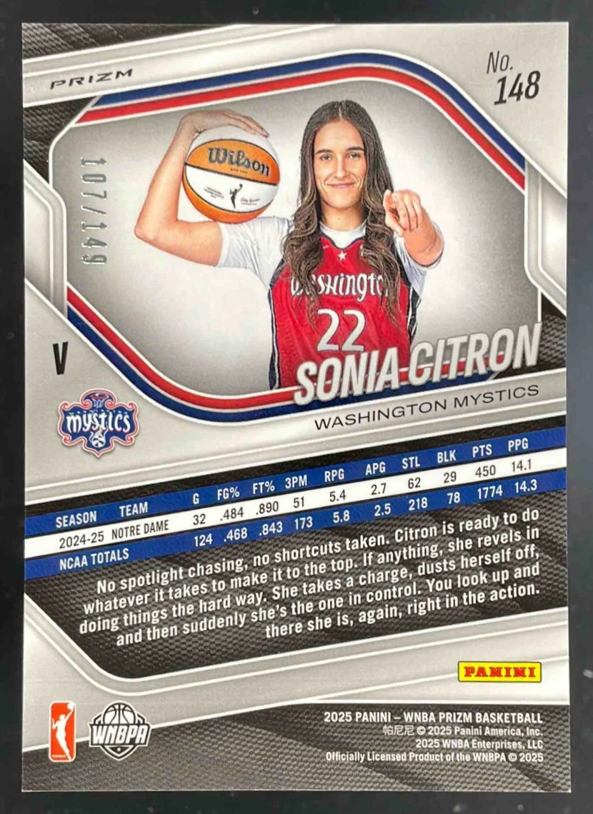 2025 Panini WNBA Prizm Purple Prizm #148 Sonia Citron /149 - Image 2