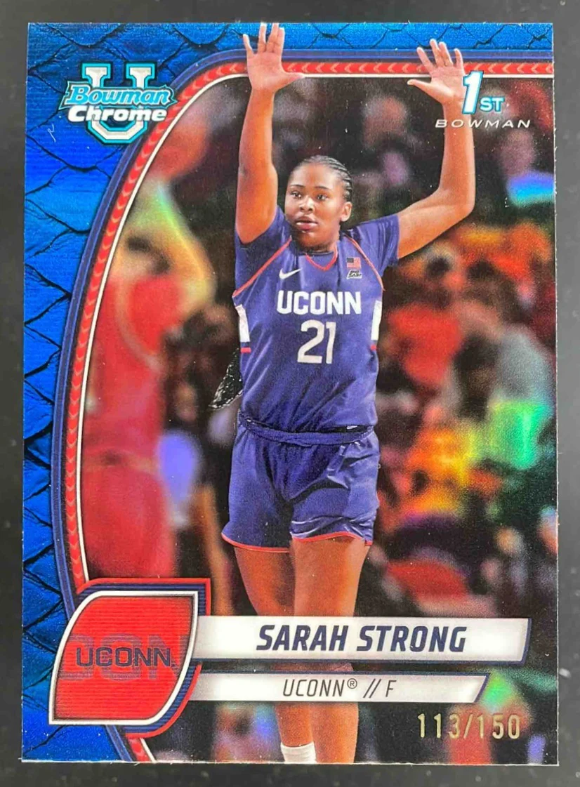 2024-25 Bowman University Chrome Reptilian Blue Refractor #62 Sarah Strong /150