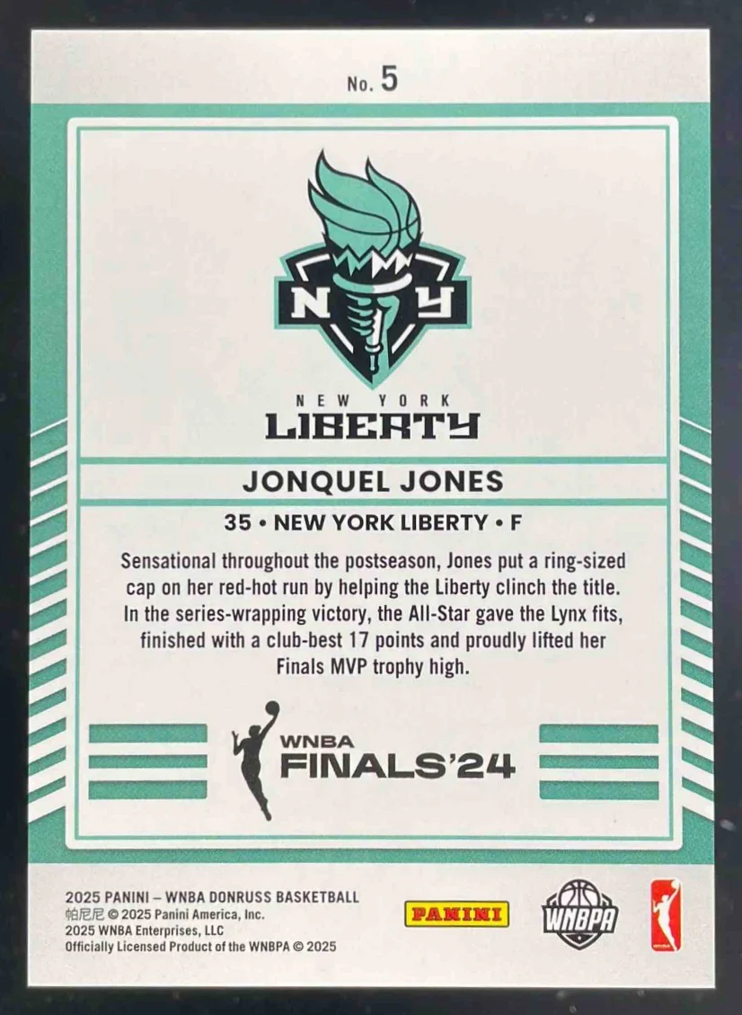 2025 Donruss WNBA Road To The Finals WNBA Championship #5 Jonquel Jones /99 - Image 2