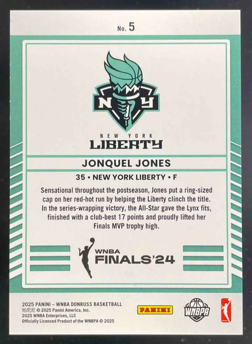 2025 Donruss WNBA Road To The Finals WNBA Championship #5 Jonquel Jones /99 - Image 2