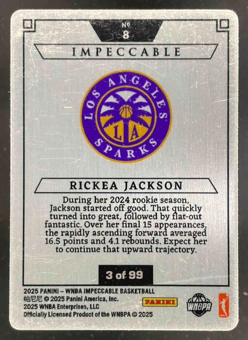 2025 Panini Impeccable WNBA Stainless Stars #8 Rickea Jackson /99 - Image 2