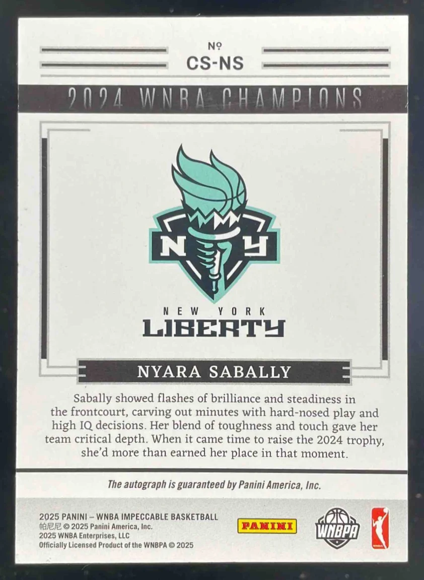 2025 Impeccable WNBA 2024 WNBA Champions #3 Nyara Sabally Auto /24 - Image 2