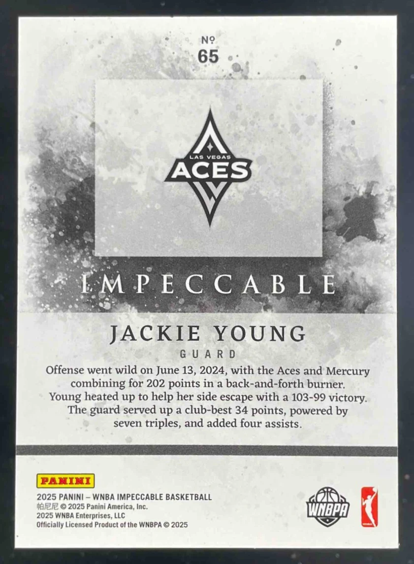 2025 Panini Impeccable WNBA Gold #65 Jackie Young /25 - Image 2
