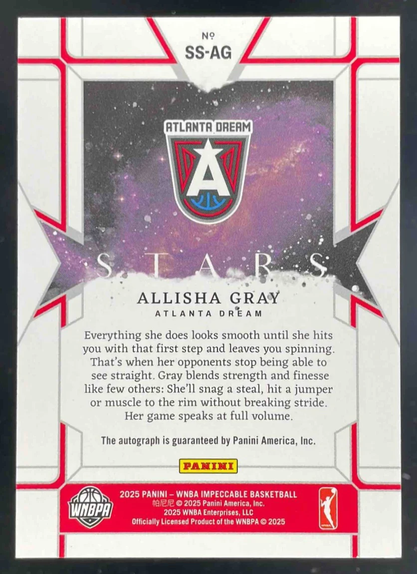 2025 Panini Impeccable WNBA Stars Signatures #4 Allisha Gray Auto /99 - Image 2