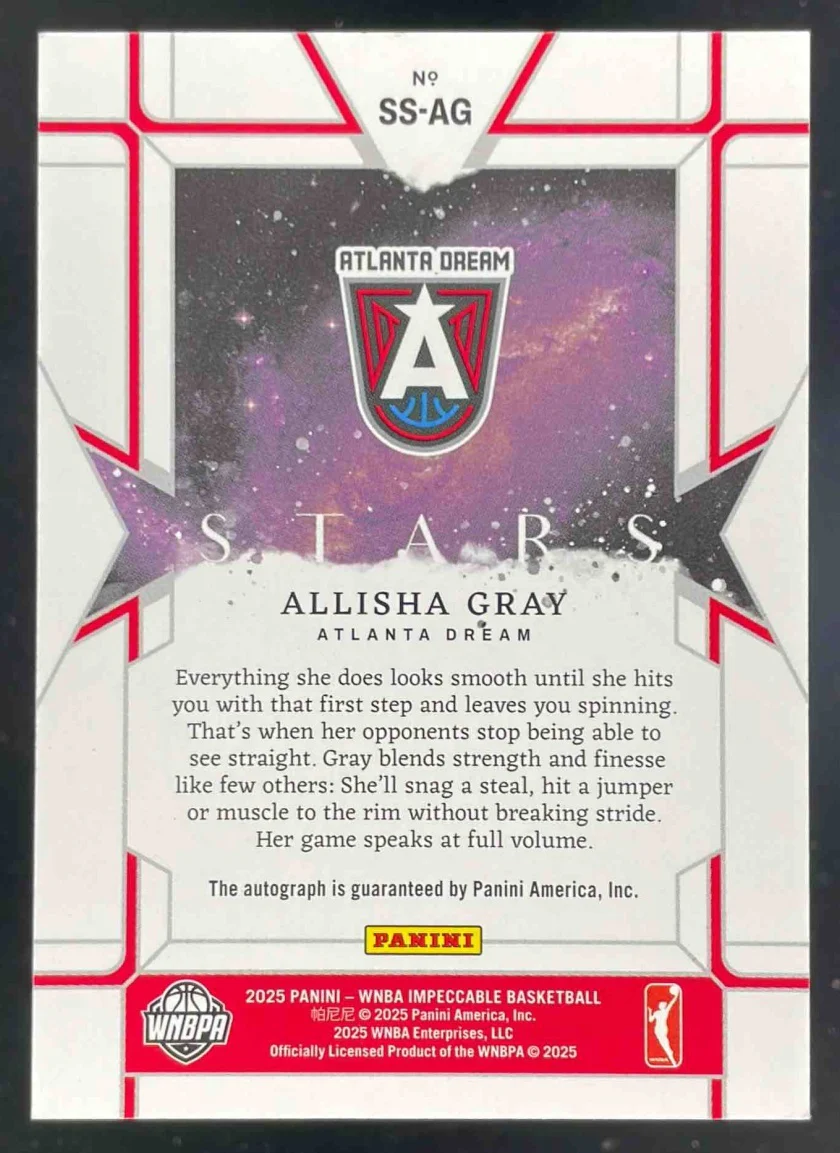 2025 Panini Impeccable WNBA Stars Signatures #4 Allisha Gray Auto /99 - Image 2