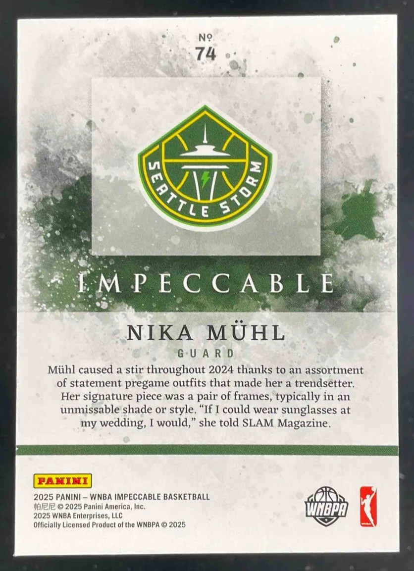 2025 Panini Impeccable WNBA Holo Gold #74 Nika Muhl /10 - Image 2