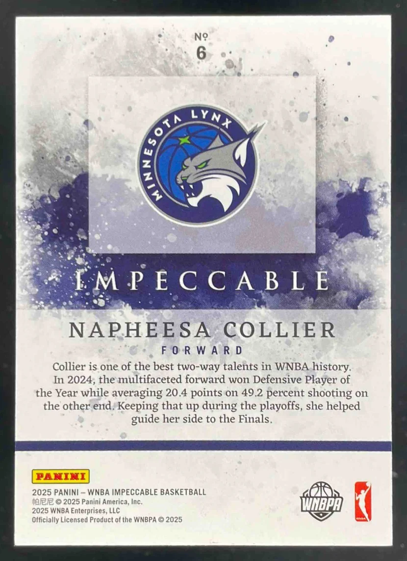 2025 Panini Impeccable WNBA #6 Napheesa Collier /75 - Image 2