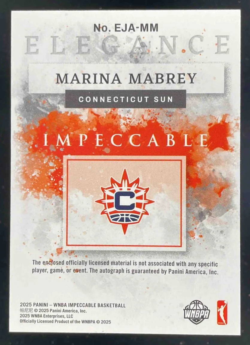 2025 Impeccable WNBA Elegance Jersey Gold #29 Marina Mabrey Auto /49 - Image 2